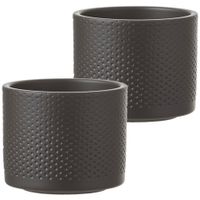 Set van 2x stuks bloempot in het relief antraciet grijs keramiek voor kamerplant H10 x D12 cm