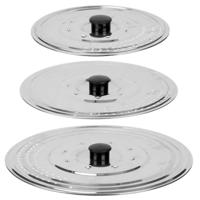 Universele pannendeksel set - 3x stuks - Dia 29/25/21 cm - metaal - plat model - thumbnail