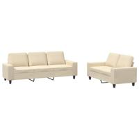 vidaXL 2-delige Loungeset stof crèmekleurig, fauteuil, 3-zitsbank, sofa, 2-zitsbank, bank, 2 zitsbank, zitbank, fauteuil stoel, 2 zits bank
