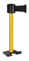 Gele buitenpaal, zware basis met wieltjes, riem 10 m/100 mm, zwart
