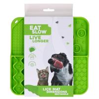 Eat Slow Live Longer Likmat - 21 x 21 cm - vierkant - snuffelmat - anti-snuffelmat - slowfeeder - afleiding - honden en katten - 100% siliconen - vaatwasmachinebestendig - groen