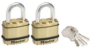 MASTER LOCK 45 mm breed Excell-hangslot van gelamineerd staal; koperen afwerking; verpakking van 2