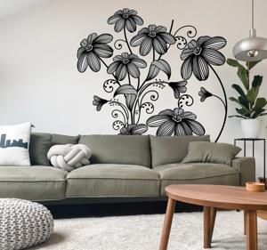 Sticker modern bloemen krullen