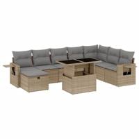 vidaXL 9-delige Loungeset met kussens poly rattan beige