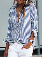 Shirt Collar Buttoned Long Sleeve Stripes Casual Shirt - thumbnail