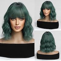 Cosplay kostuum pruik Springerige krullen Bobkapsel Strakke pony Met pony Pruik 35.6 cm Zwart / Donkergroen Synthetisch haar Dames Elastisch Aanbiddelijk Comfortabel Groen Lightinthebox