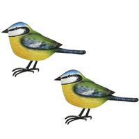 2x stuks decoratie vogel/muurvogel Pimpelmees voor in de tuin 38 cm