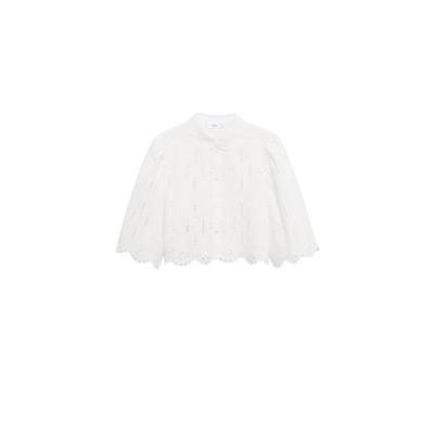 Mango broderie blouse cropped naturel wit