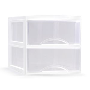 Plasticforte Ladeblokje/bureau organizer 2x lades - transparant/wit - L26 x B36 x H25 cm