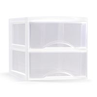 Plasticforte Ladeblokje/bureau organizer 2x lades - transparant/wit - L26 x B36 x H25 cm   -