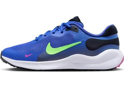 NIKE Revolution 7 (GS), laag, Lt Ultramarine Lime Blast Dark Obsidiaan, 37.5 EU