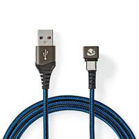 Nedis - USB-kabel - USB 2.0 - A male - Type-C ™ stekker - 480 Mbps - verguld - 2 m - rond - gevlochten/nylon - zwart/blauw