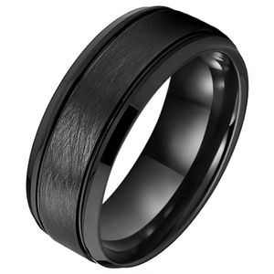 Zwarte wolfraam heren ring Geborsteld Mat en Glans-17mm