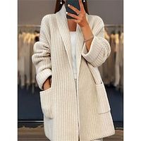 Dames Vest Trui Open voorzijde Geribd breien Zak Herfst Winter Valentijnsdag Dagelijks Uitgaan Stijlvol Casual Zacht Lange mouw Effen Kleur Blozend Roze Kameel Lightinthebox - thumbnail