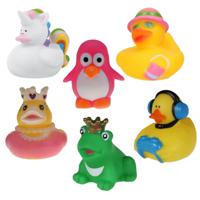 Rubber badeendjes/dieren mix - 6x stuks - badkamer fun artikelen - size 5 cm - kunststof - thumbnail