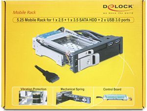 Delock 47209 5,25 mobiel rack voor 1 x 2,5 + 1 x 3,5 SATA HDD + 2 x USB 3.0-poorten