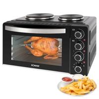 Bomann® Mini oven met kookplaten en draaispit | Koken en bakken tegelijk | Mini oven 28L convectie boven-/onderwarmte 100°-230°C | Elektrische mini oven 3100 Watt incl. accessoires | KK 6059 CB