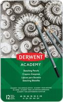 Derwent grafietpotlood Academy, blik van 12 stuks: 6B-5B-4B-3B-2B-B-HB-H-2H-3H-4H-5H