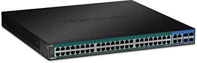 TRENDnet TPE-5240WS 52-poorts Gigabit Web Smart PoE+ Switch, zwart, 48 Gigabit PoE+ poorten, 4 gedeelde Gigabit poorten (RJ-45 of SFP), VLAN, QoS, LACP, IPv6