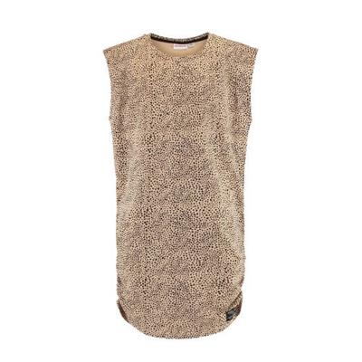 CoolCat Junior T-shirtjurk Denise met all over print en plooien bruin/zwart