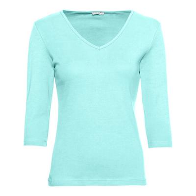 Enna biokatoenen shirt met V-hals en 3/4 mouwen, turkoois 36/38