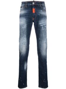 Philipp Plein jean skinny à effet usé - Bleu