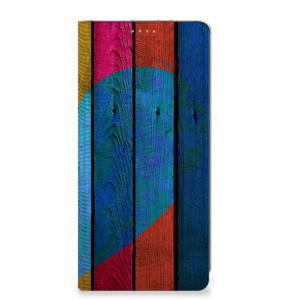 Motorola Moto G34 Book Wallet Case Wood Heart - Cadeau voor je Vriend