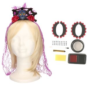 Verkleed setje Day of the Dead - sugar skull schmink en diadeem - Halloween/Carnaval accessoires