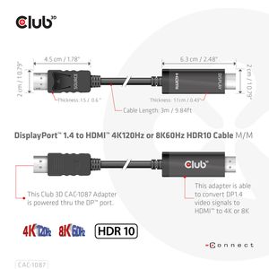 club3D CAC-1087 DisplayPort-kabel DisplayPort / HDMI Aansluitkabel DisplayPort-stekker, HDMI-A-stekker 3.00 m Zwart