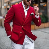 Voor heren Blazer liiketoiminta Cocktailparty Bruiloft Modieus Casual Lente Herfst Polyester Effen Kleur nappi Zak Comfortabel Enkele rij knopen Blazer Rood Lightinthebox - thumbnail