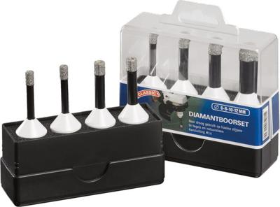 Carat 6-6-8-8 mm Diamantborenset op haakse slijper voor tegels en natuursteen droogboren M14 EHSCSET020 Carat 6-6-8-8 mm Diamantborenset op haakse slijper voor tegels en natuursteen droogboren M14 EHSCSET020