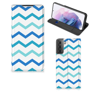 Samsung Galaxy S21 Plus Hoesje met Magneet Zigzag Blauw