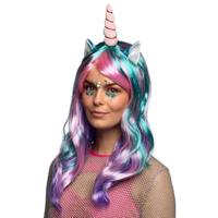 Boland 85818 - Pruik Unicorn Daydream, met oren en hoorn, lang golvend haar, eenhoorn, carnaval, halloween, themafeest, vermomming, theater