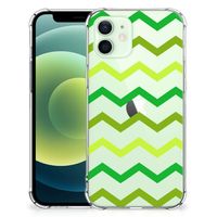 iPhone 12 Mini Doorzichtige Silicone Hoesje Zigzag Groen - thumbnail