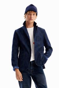 Geruite denim blazer - BLUE - L