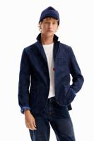 Geruite denim blazer - BLUE - L - thumbnail