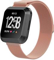By Qubix - Compatible met Fitbit Versa 1/2 & Lite milanese bandje - Maat: Small - Rosé goud - Compatible fitbit bandje