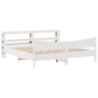 vidaXL Bedframe met hoofdbord massief grenenhout wit 180x200 cm, bed, bed ombouw, twijfelaar bed, bedbodem, slaapkamermeubel, 2-persoons bedframe