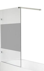 Luca Varess Solid enkele badwand 95 cm helder glas met matte strook glanzend chroom profiel