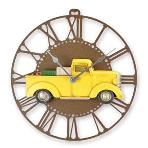 A METAL WALL CLOCK WITH PICK UP TRUCK