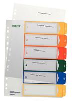 Leitz Register voor A4, met PC-beschrijfbare omslag en 6 tabbladen, tabs met cijferopdruk 1-6, overbreedte, wit/meerkleurig, polypropyleen, 12920000