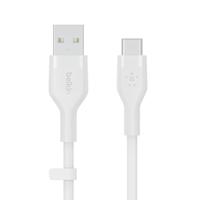 Belkin BoostCharge Flex siliconen USB Type C/A-kabel, USB-IF-gecertificeerde USB-C-laadkabel voor iPhone 16, iPhone 15 Plus/Pro/Pro Max, Samsung Galaxy S24, Pixel, iPad, Nintendo Switch, 2 m, wit