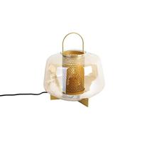 QAZQA - Art Deco Art deco tafellamp goud met amber glas 30 cm - Kevin | Woonkamer | Slaapkamer | Keuken - Glas Rond - E27 Geschikt voor LED - Max. 1 x 40 Watt