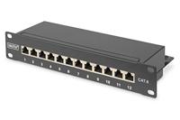 DIGITUS Cat-6 patch-paneel - 12 poorten - RJ45-bussen - 10-inch rack-mount 1HE - LSA verdeler-veld - Afgeschermd - Zwart