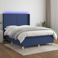 vidaXL Boxspring met matras en LED stof blauw 140x190 cm, bed, boxspringbed, tweepersoonsbed, slaapmeubel, boxspring bed, bed met matras, bedframe