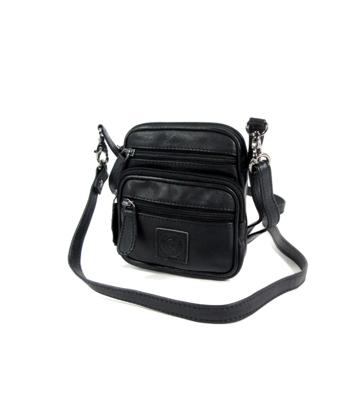 Nappa leren schoudertasje met vier ritsvakjes Zwart