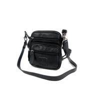 Nappa leren schoudertasje met vier ritsvakjes Zwart