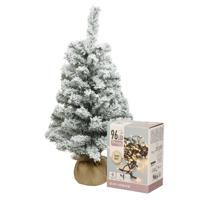 Mini kerstboom - besneeuwd - H60 cm - met kerstverlichting - warm wit - kunstboom