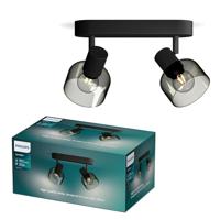 Philips Sleet Spot - Plafondspot met twee lichtpunten - Zwart - Met gerookt glas - Kleine fitting E14