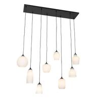 QAZQA Art Deco hanglamp zwart met opaal glas 8-lichts - Hanne - thumbnail